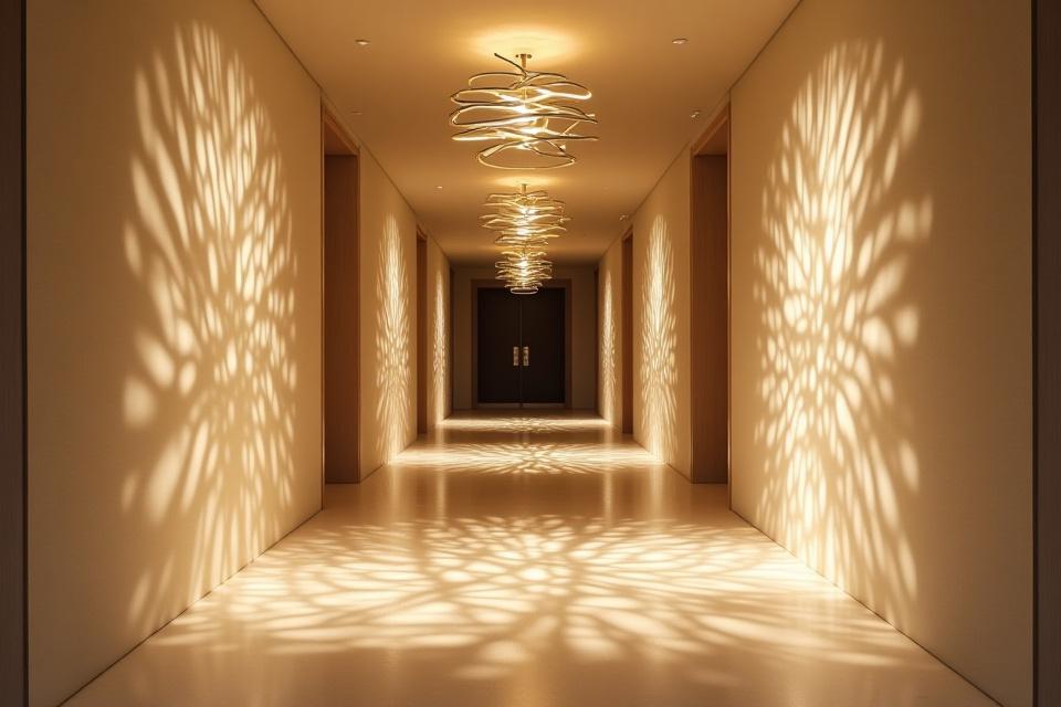 Unikt belysningsdesign i en moderne hall, inspirert av kalligrafiske penselstrøk som gir et mykt lys